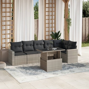 Set canapele de grădină cu perne, 7piese gri deschis poliratan - Img 1