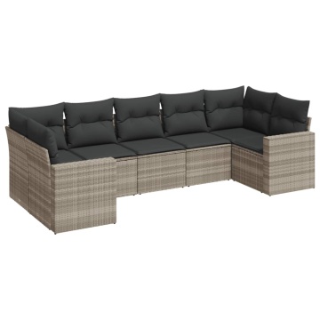 Set canapele de grădină cu perne, 7piese gri deschis poliratan - Img 2