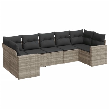 Set canapele de grădină cu perne, 7piese gri deschis poliratan - Img 2