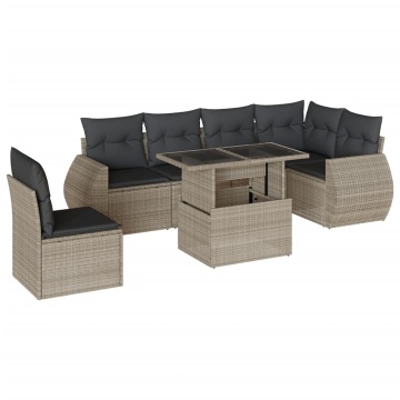 Set canapele de grădină cu perne, 7piese gri deschis poliratan - Img 2