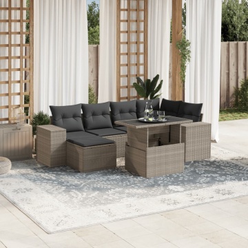 Set canapele de grădină cu perne, 7piese gri deschis poliratan - Img 1