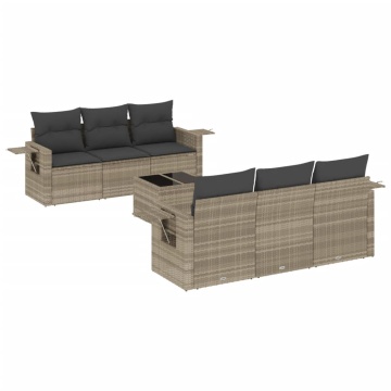 Set canapele de grădină cu perne, 7piese gri deschis poliratan - Img 2