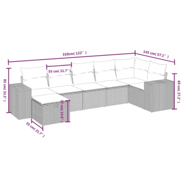 Set canapele de grădină cu perne, 7piese gri deschis poliratan - Img 4