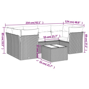 Set canapele de grădină cu perne, 7piese gri deschis poliratan - Img 3