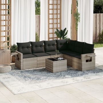 Set canapele de grădină cu perne, 7piese gri deschis poliratan - Img 1