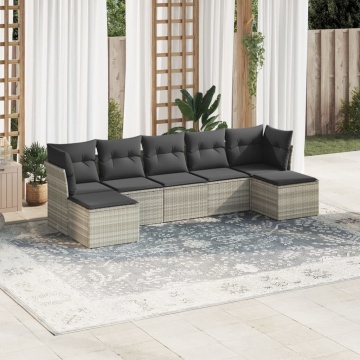 Set canapele de grădină cu perne, 7piese gri deschis poliratan - Img 1