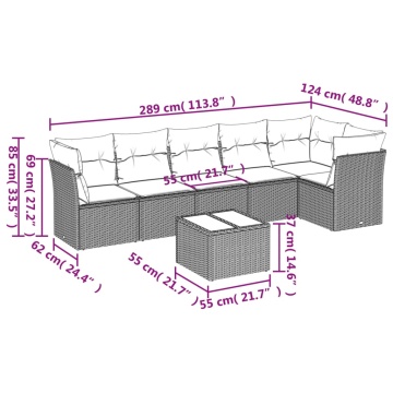 Set canapele de grădină cu perne, 7piese gri deschis poliratan - Img 3