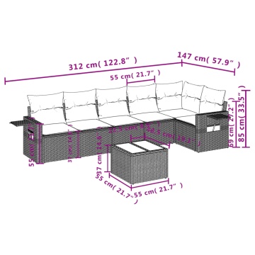 Set canapele de grădină cu perne, 7piese gri deschis poliratan - Img 3