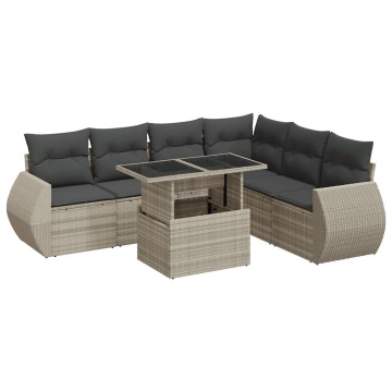 Set canapele de grădină cu perne, 7piese gri deschis poliratan - Img 2
