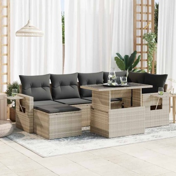 Set canapele de grădină cu perne, 7piese gri deschis poliratan - Img 1