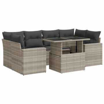 Set canapele de grădină cu perne, 7piese gri deschis poliratan - Img 2