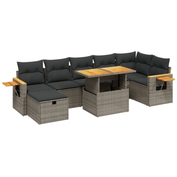 Set canapele de grădină cu perne, 8 piese, gri, poliratan - Img 2