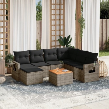 Set canapele de grădină cu perne, 8 piese, gri, poliratan - Img 1