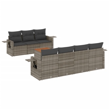 Set canapele de grădină cu perne, 8 piese, gri, poliratan - Img 2