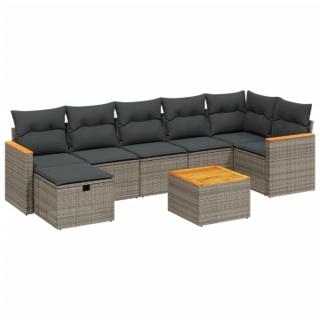 Set canapele de grădină cu perne, 8 piese, gri, poliratan - Img 2