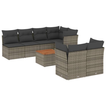 Set canapele de grădină cu perne, 8 piese, gri, poliratan - Img 2