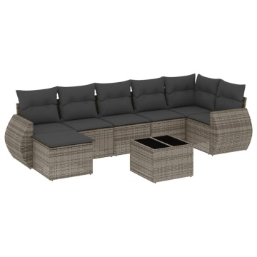 Set canapele de grădină cu perne, 8 piese, gri, poliratan - Img 2