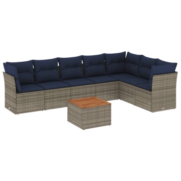 Set canapele de grădină cu perne, 8 piese, gri, poliratan - Img 2