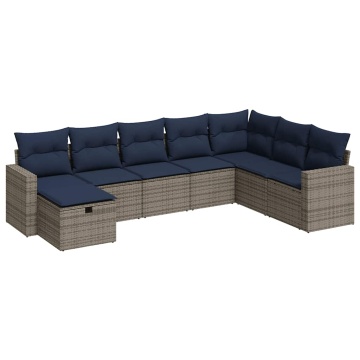 Set canapele de grădină cu perne, 8 piese, gri, poliratan - Img 2