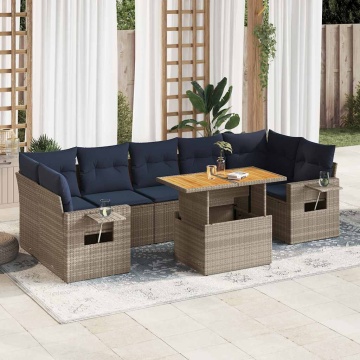 Set canapele de grădină cu perne, 8 piese, gri, poliratan - Img 1