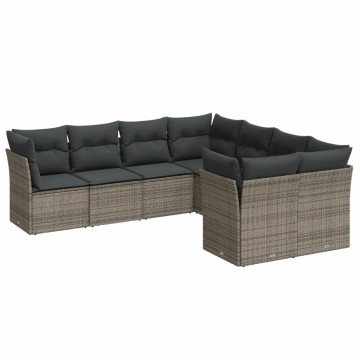 Set canapele de grădină cu perne, 8 piese, gri, poliratan - Img 2