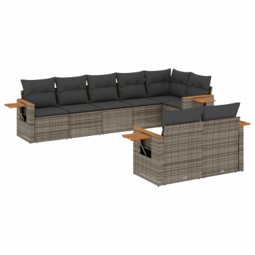 Set canapele de grădină cu perne, 8 piese, gri, poliratan - Img 2