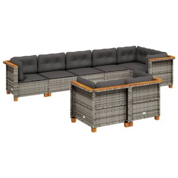 Set canapele de grădină cu perne, 8 piese, gri, poliratan - Img 2