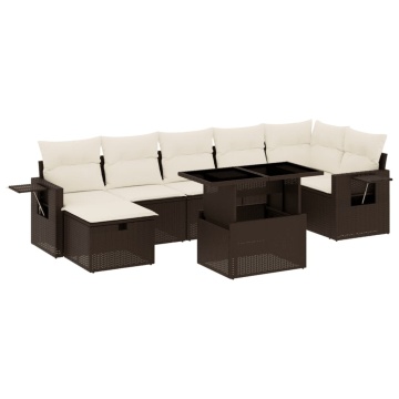 Set canapele de grădină cu perne, 8 piese, maro, poliratan - Img 2