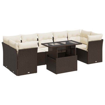 Set canapele de grădină cu perne, 8 piese, maro, poliratan - Img 2