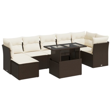 Set canapele de grădină cu perne, 8 piese, maro, poliratan - Img 2