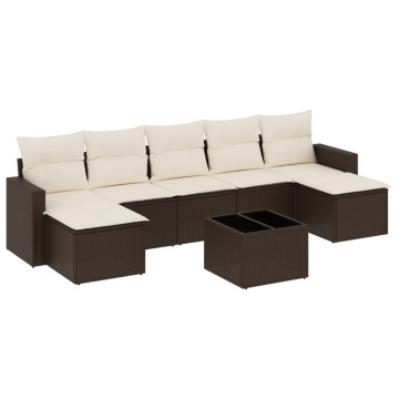 Set canapele de grădină cu perne, 8 piese, maro, poliratan - Img 2