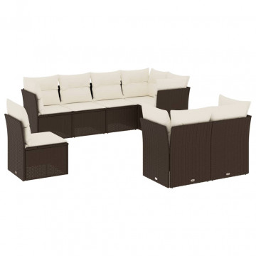 Set canapele de grădină cu perne, 8 piese, maro, poliratan - Img 1