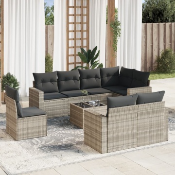 Set canapele de grădină cu perne, 9 piese gri deschis poliratan - Img 1