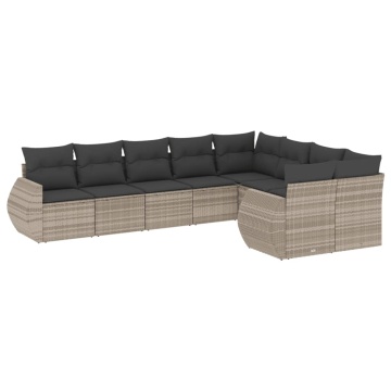 Set canapele de grădină cu perne, 9 piese gri deschis poliratan - Img 2