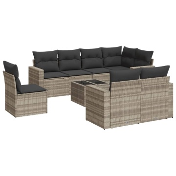 Set canapele de grădină cu perne, 9 piese gri deschis poliratan - Img 2