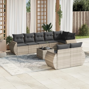 Set canapele de grădină cu perne, 9 piese gri deschis poliratan - Img 1