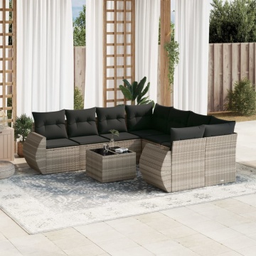 Set canapele de grădină cu perne, 9 piese gri deschis poliratan - Img 1