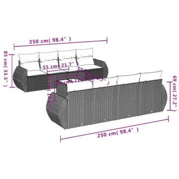Set canapele de grădină cu perne, 9 piese gri deschis poliratan - Img 3