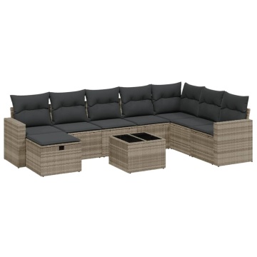 Set canapele de grădină cu perne, 9 piese gri deschis poliratan - Img 2