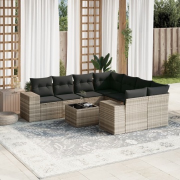 Set canapele de grădină cu perne, 9 piese gri deschis poliratan - Img 1