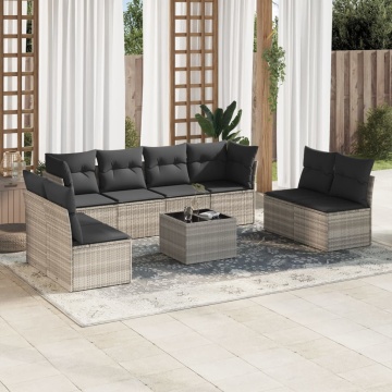 Set canapele de grădină cu perne, 9 piese gri deschis poliratan - Img 1