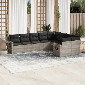 Set canapele de grădină cu perne, 9 piese gri deschis poliratan - Img 1