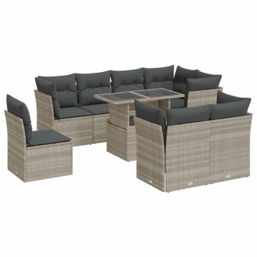 Set canapele de grădină cu perne, 9 piese gri deschis poliratan - Img 2