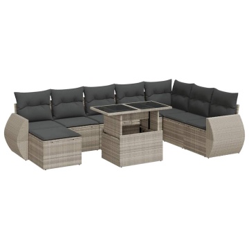 Set canapele de grădină cu perne, 9 piese gri deschis poliratan - Img 2