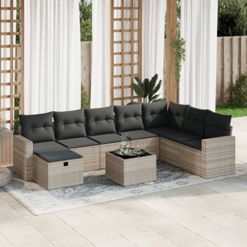 Set canapele de grădină cu perne, 9 piese gri deschis poliratan - Img 2