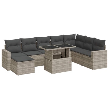 Set canapele de grădină cu perne, 9 piese gri deschis poliratan - Img 2
