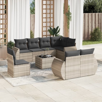 Set canapele de grădină cu perne, 9 piese gri deschis poliratan - Img 1