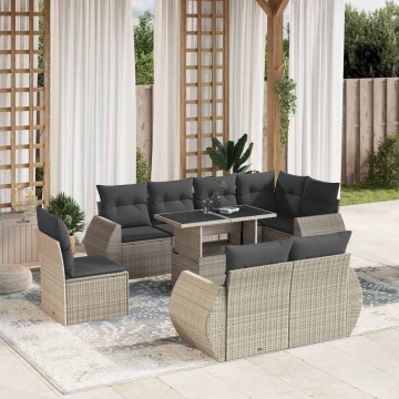 Set canapele de grădină cu perne, 9 piese gri deschis poliratan - Img 1