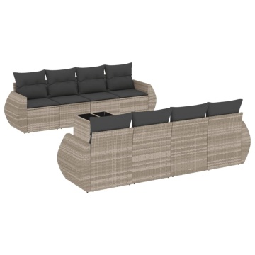 Set canapele de grădină cu perne, 9 piese gri deschis poliratan - Img 2