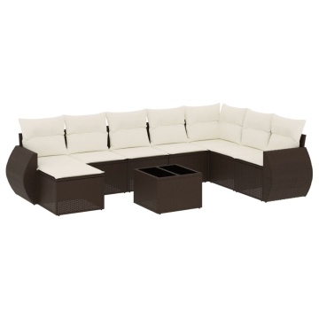 Set canapele de grădină cu perne, 9 piese, maro, poliratan - Img 2